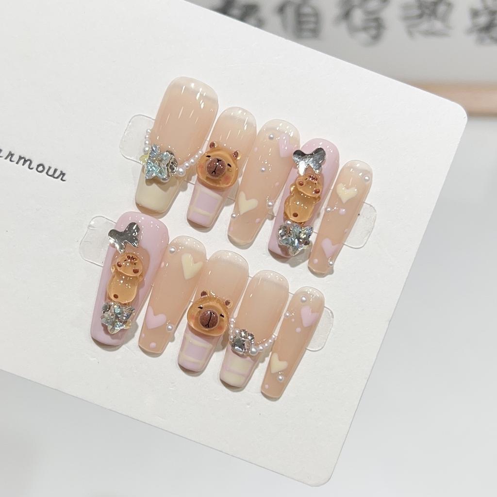 Pure Hand-wearing Armor Cute Kapibala Groundhog Candy Color Summer Manicure Removable Fake Nail Patch