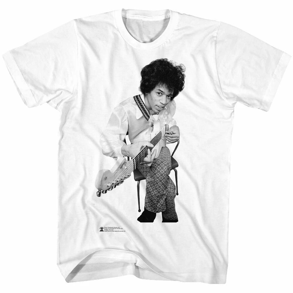 Jimi Hendrix Sitting In Chair Playing Guitar Men s T Shirt Rock Music Merch S