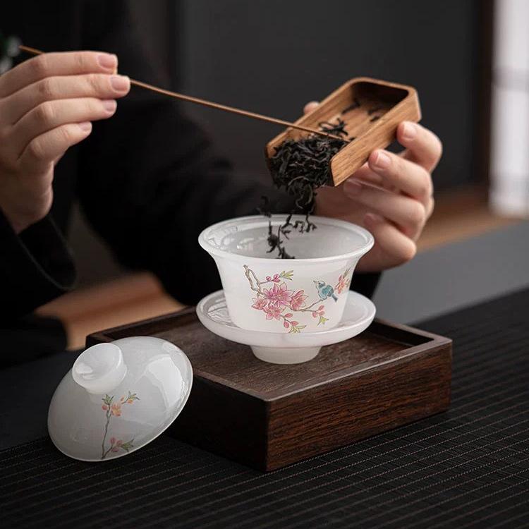 Ice Glazed Kung Fu Tea Set Eyebrows Cover Bowl Teacup Gift Box Home Office High-end Gifts