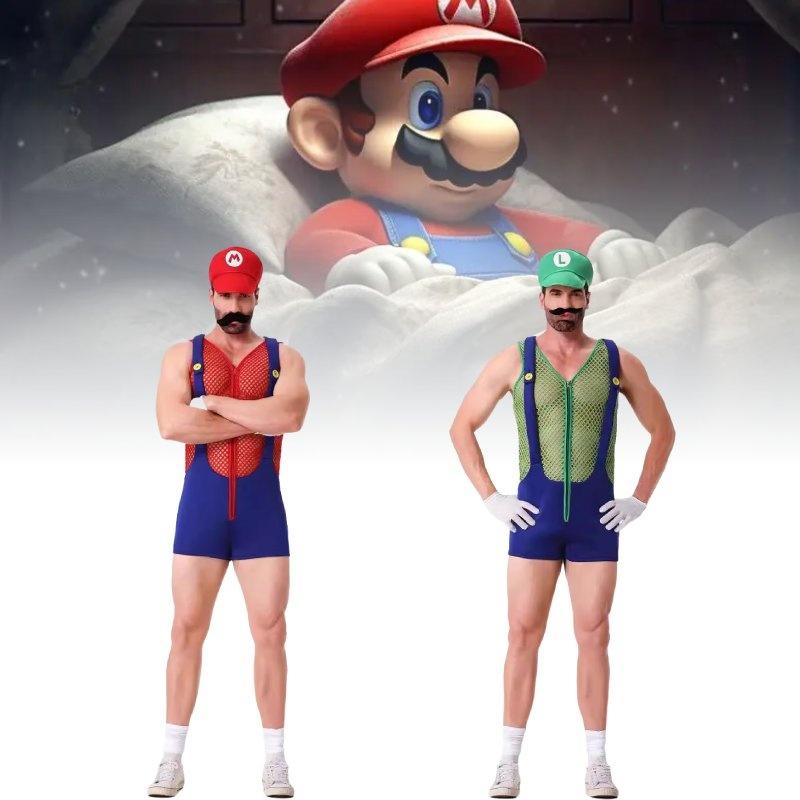Conjunto de Disfraz de Mario Único Con Sombrero, Guantes, Bigote y Tirantes Para Adultos
