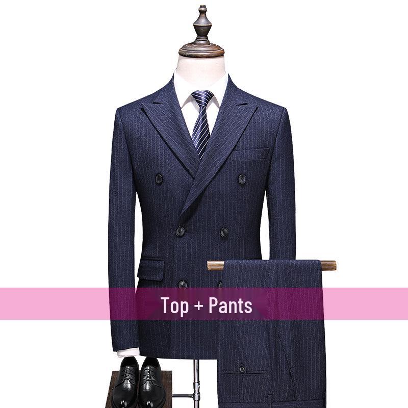 Korean Style Slim Fit Striped Men's Suit Set - Casual Blazer Jacket for Weddings and Professional Wear