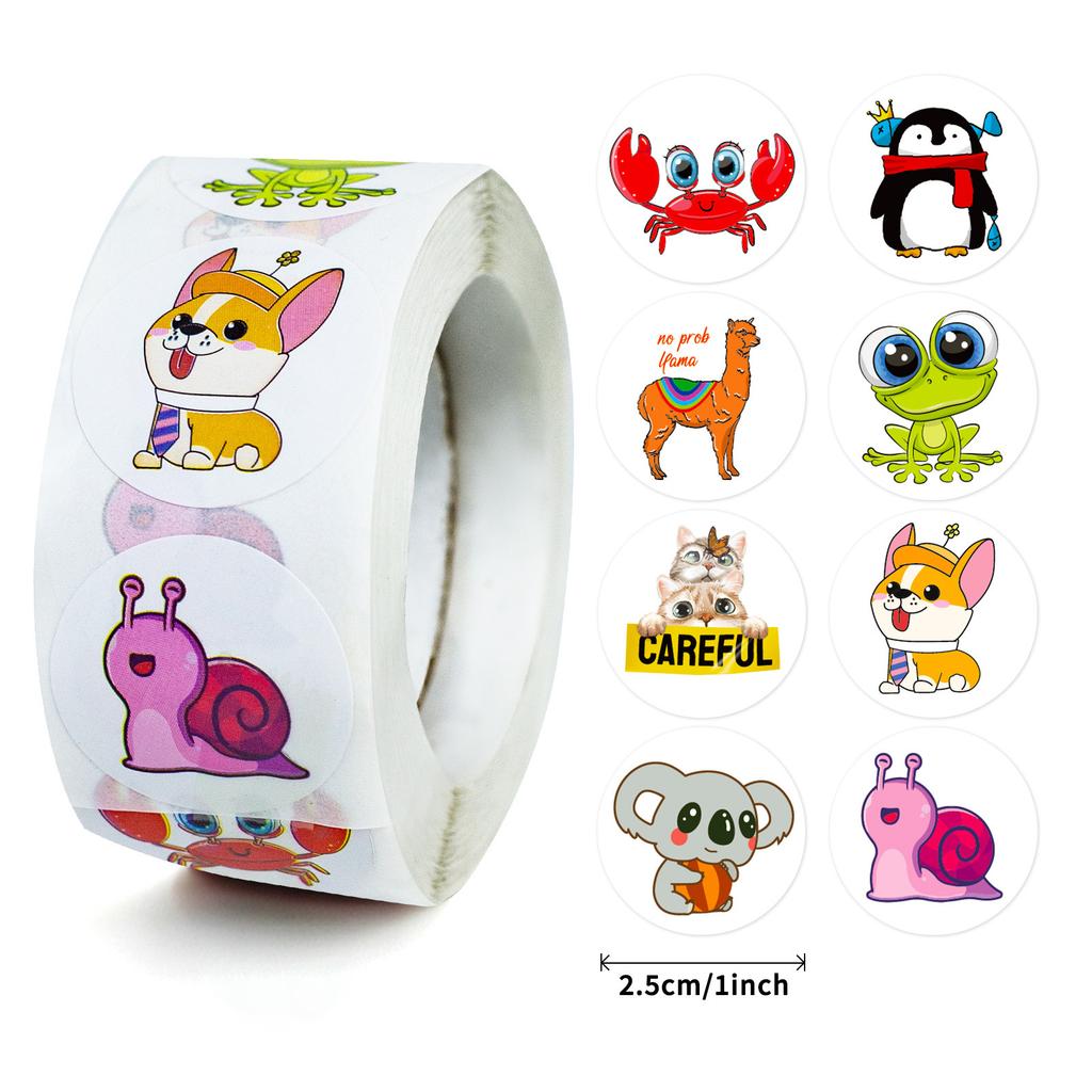 500 Sheets/Roll Animal Stickers Roll Hand Account Cartoon Cute Stickers Sealing Stickers Diy Children'S Reward Stickers