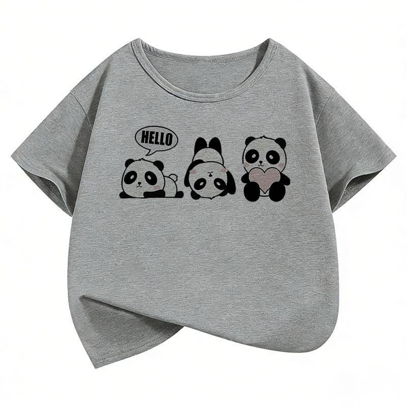 Cute and Fashionable Boys' and Girls' Summer and Spring Casual Tops T-shirts Short-sleeve Panda Funny T-shirt Animal Children's T-shirt