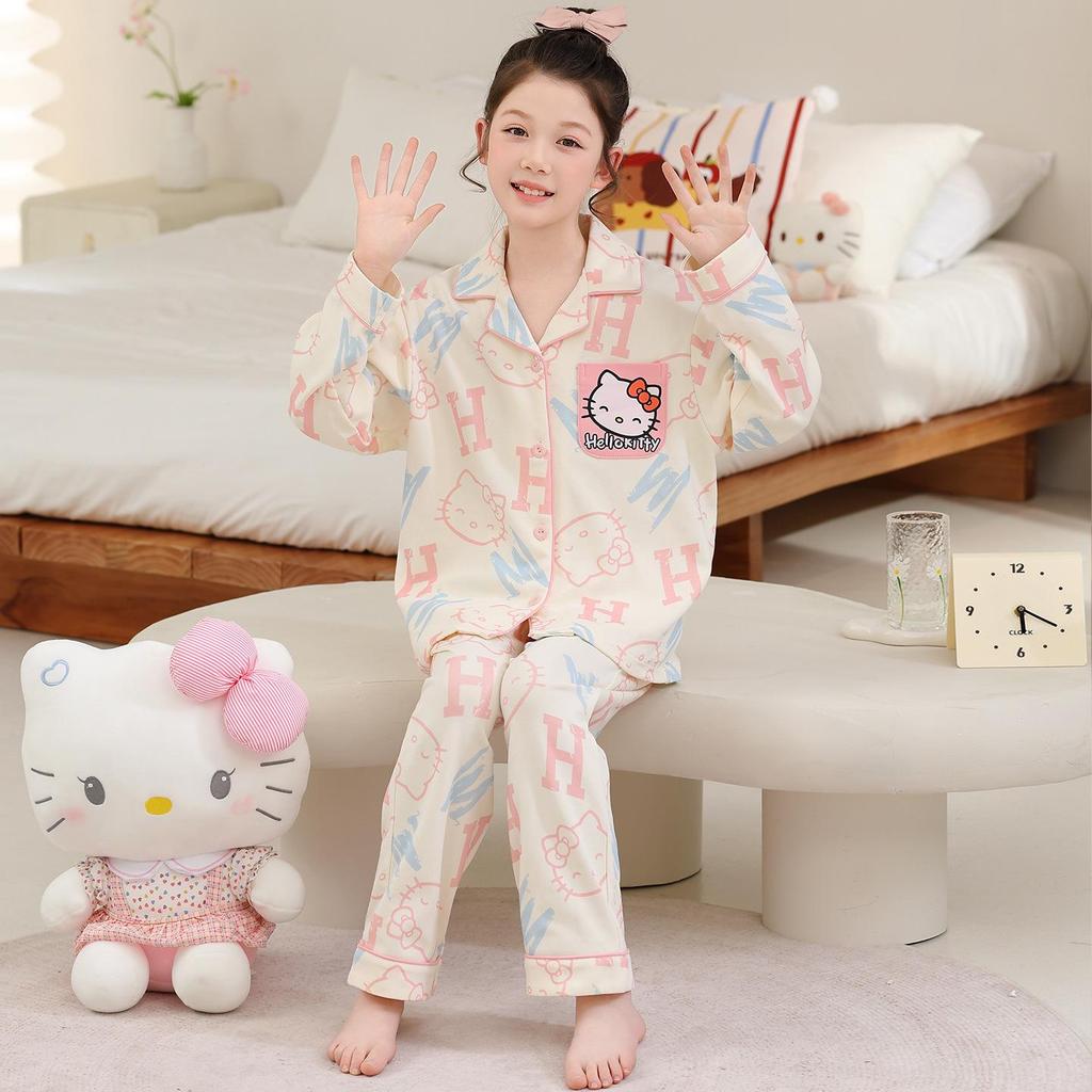 2026 New Girls' Spring & Autumn Long Sleeve Cotton Pajama Set – Princess Style for Medium & Large Children