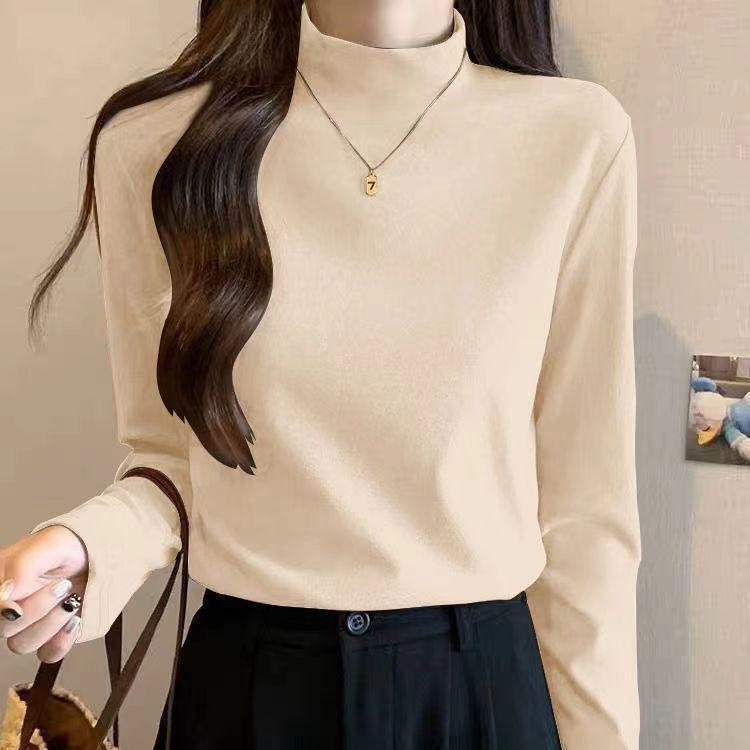 

Women s Semi-High Neck Slim Fit Fleece-Lined Top - Double-Sided Velvet, Long-Sleeved for Spring and Autumn M (suggested for 40-50 kg)