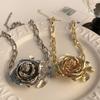 Luxury Metal Rose Necklace Coarse Neck Chain Exaggerated Flower Necklace  Women