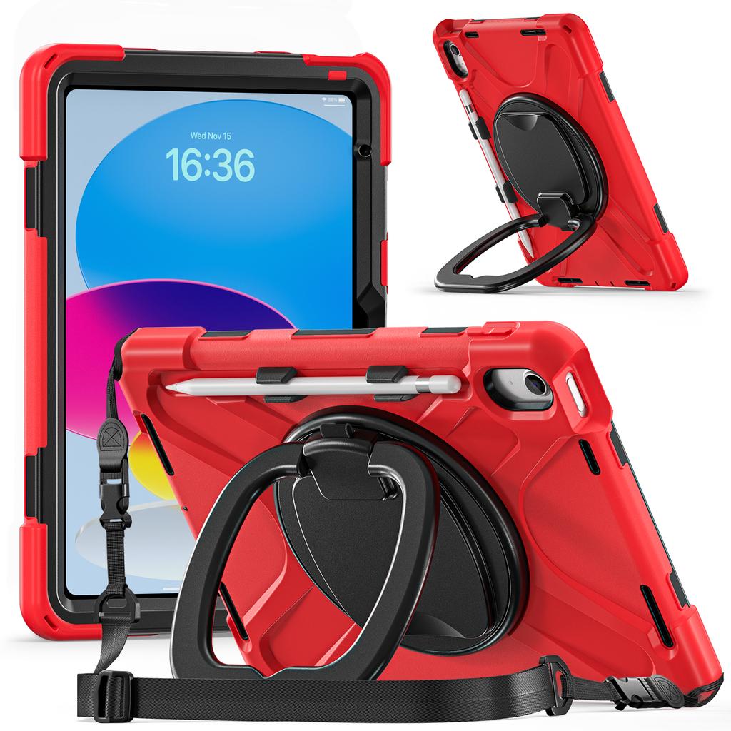 For iPad (2025) / 10.9 (2022) Case with Shoulder Strap TPU + PC + Silicone Kickstand Tablet Cover