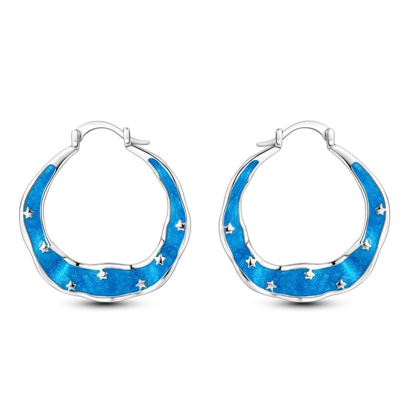 New 925 Silver Earrings Crystal Me Pave Circular U-shape Stars Hoop Earring For Women Making Jewelry Gift