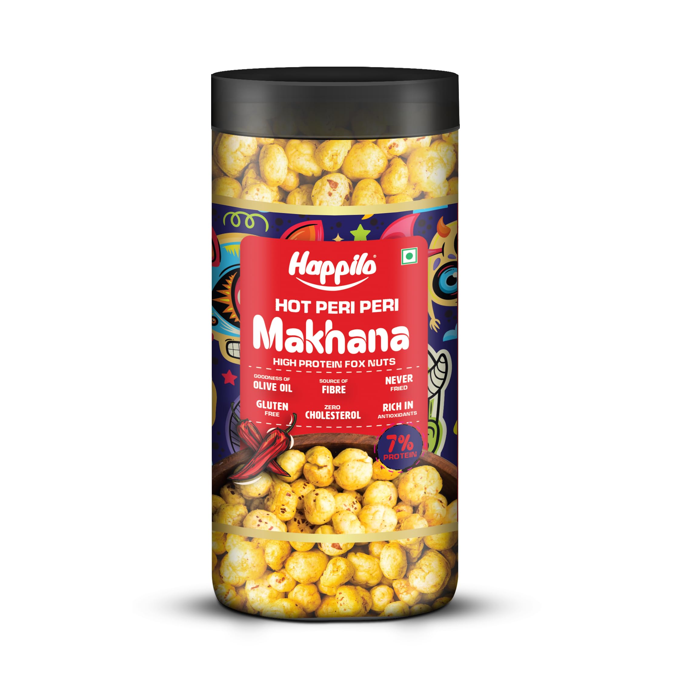 

Happilo Premium Makhana Superhot Peri Peri Jar 80g | Roasted Foxnuts, Phool Makhana | Healthy Snacks | Low Calorie, Vegan & Spicy