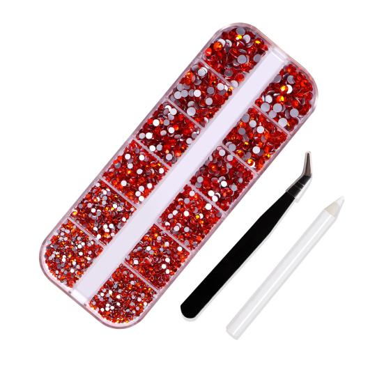 1 Set 12 Grids Nail Art Rhinestone Kit with Storage Box Drill Pen Tweezers Glass Flatback Rhinestone DIY Nail Design Crafting Decoration Fake Gems