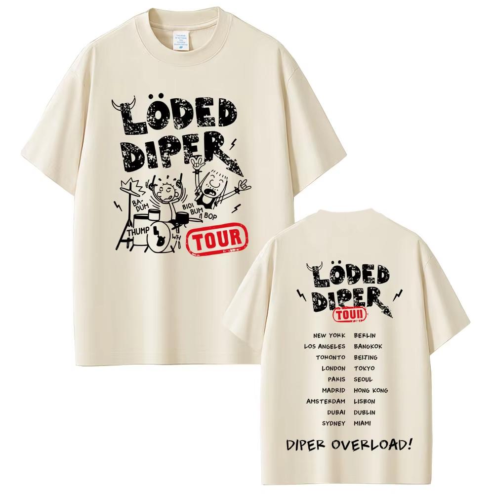 Loded Diper Diper Overload Tour Футболка Мужская Женская Винтажная Рок Оверсайз Футболки с Коротким Рукавом Мужские Повседневные Футболки 100% Хлопок S