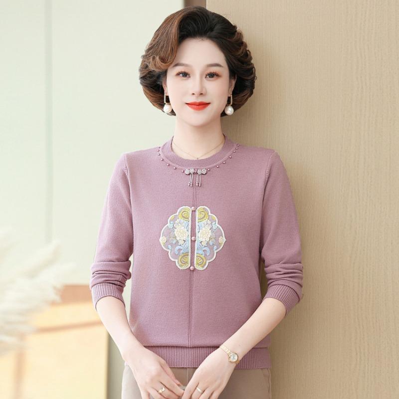 Mom's autumn clothes new knitted sweater top long-sleeved medium and old women's clothing autumn bottoming sweater