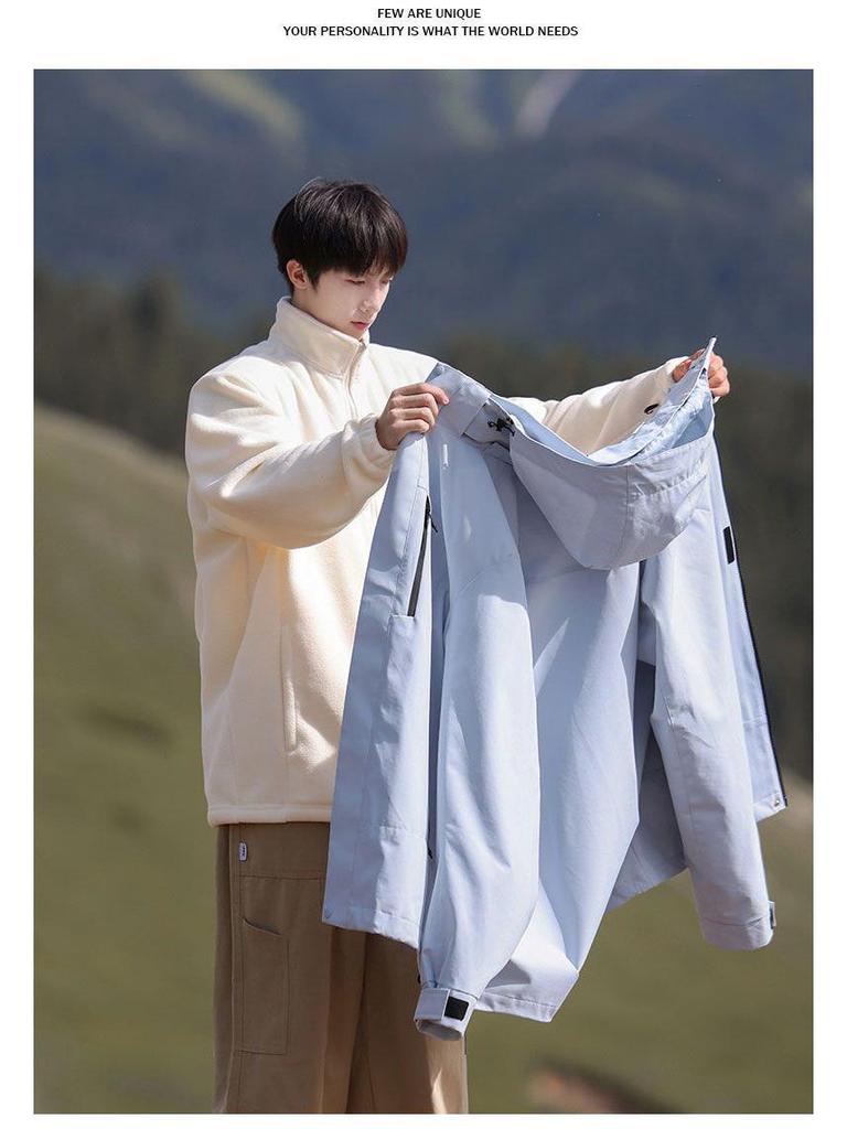 Men's Three-in-One Windproof Waterproof Hooded Mountaineering Jacket - Autumn/Winter Detachable with Plus Velvet