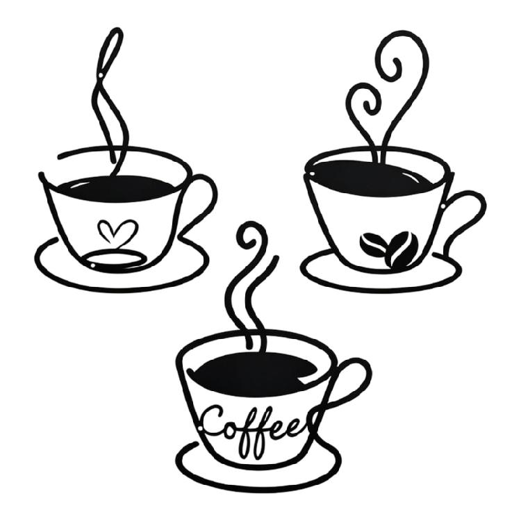 

Black Metal Wall Art Minimalist Wall Decors Coffee Cup Wall Art Sculptures for Bedroom Bathroom Living Room Decors 1