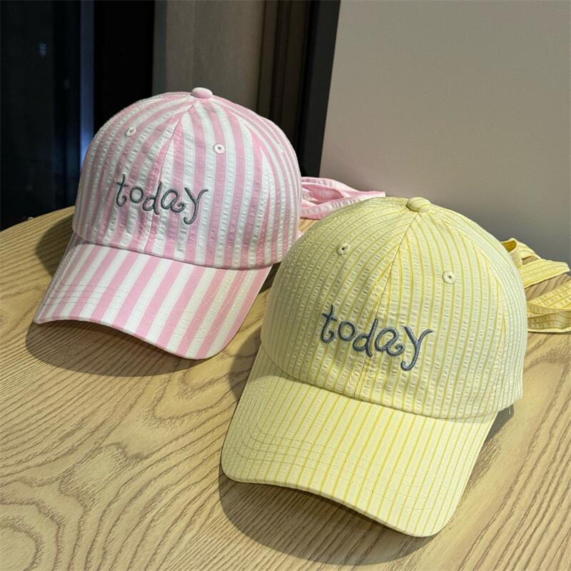 Striped letters embroidery straps bow cap women's spring and summer small fresh and breathable sunshade baseball cap
