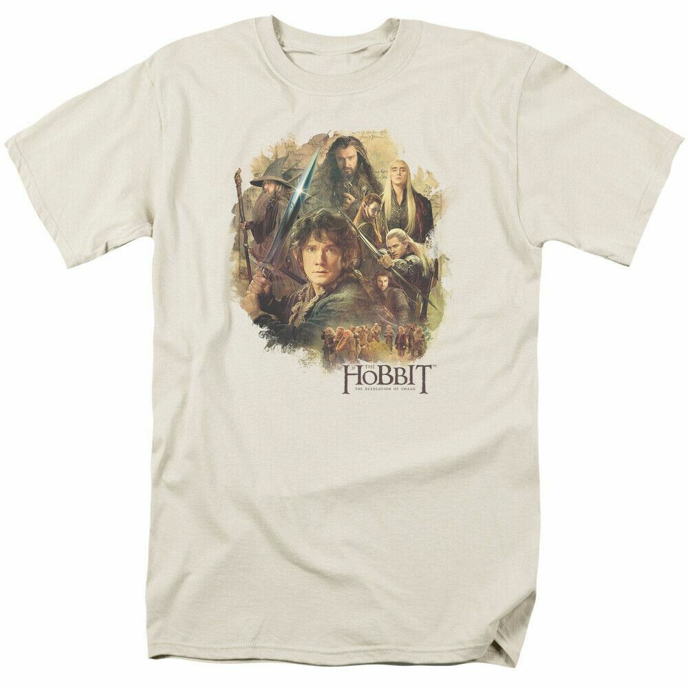 The Hobbit Collage T Shirt Mens Licensed Fantasy Movie Tee Bilbo Cream XXXXL