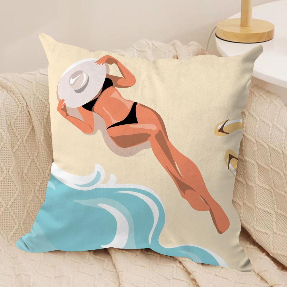 Summer Surfing Ins Art Cushion Cover Silky Short Plush Invisible Zipper Dustproof Sofa Pillow Case For Home Decor