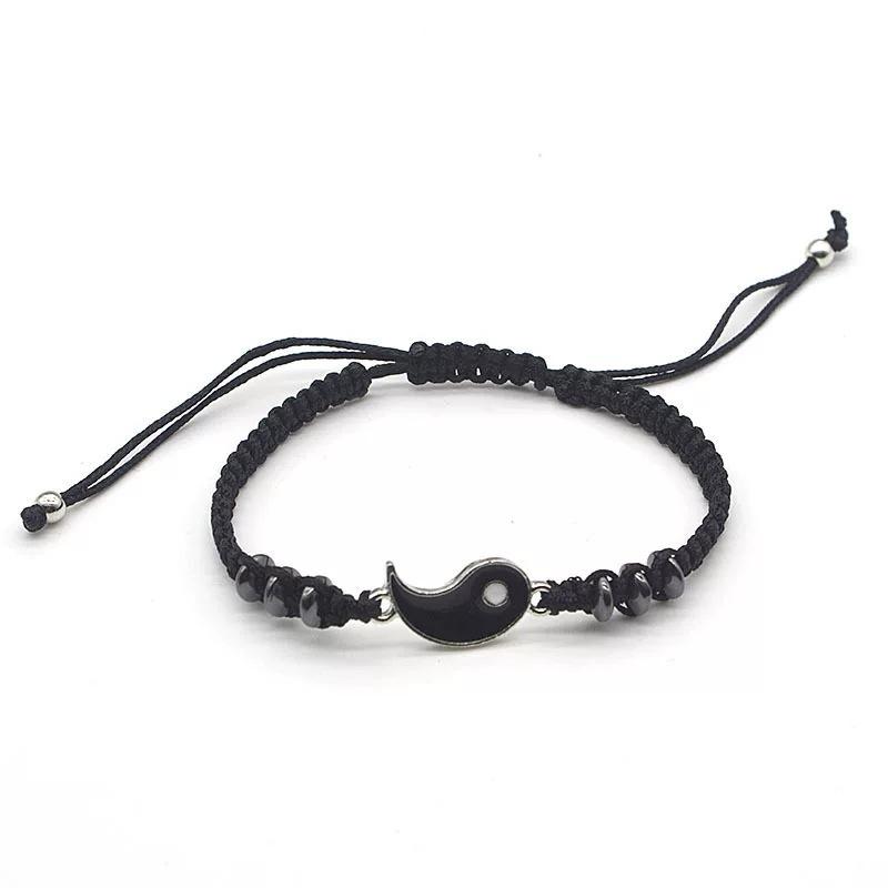 Zwei verstellbare Yin-Yang-Muster Armbänder und Halsketten Set, Anhänger, Partner-Stil.