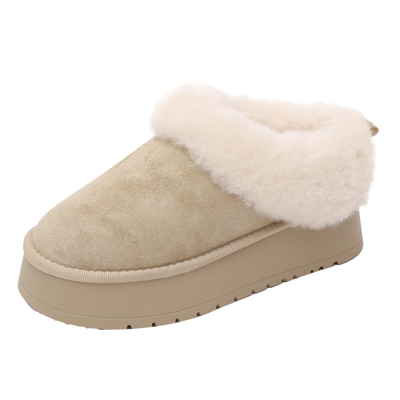 

Women s Fur Mouth Large Size Thick Sole Winter Warm Fur One Snow Boots Padded Lined Ankle Boots Anti-slip Hiking Casual Sports Cotton Boots 40 абрикосовый