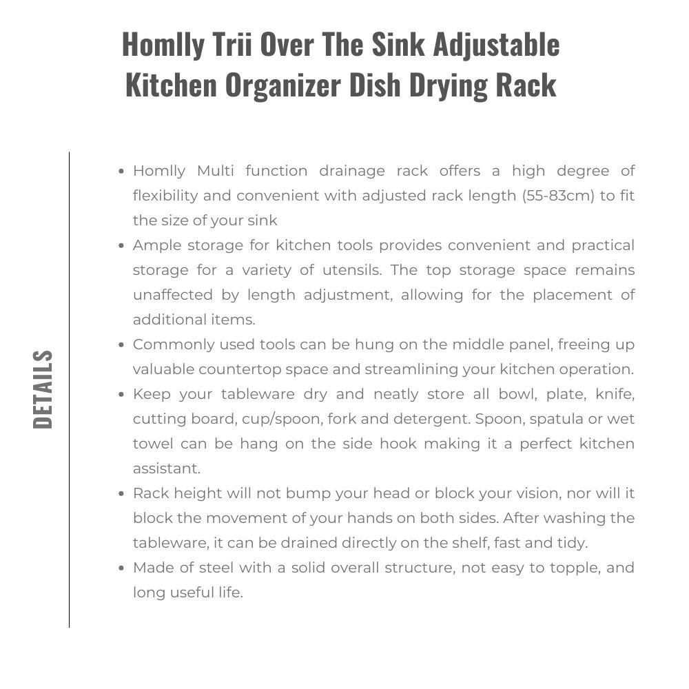 Homlly Trii Over the sink adjustable Width and Height Cultery Utensils Dish Drying Drainer Kitchen Organizer Rack