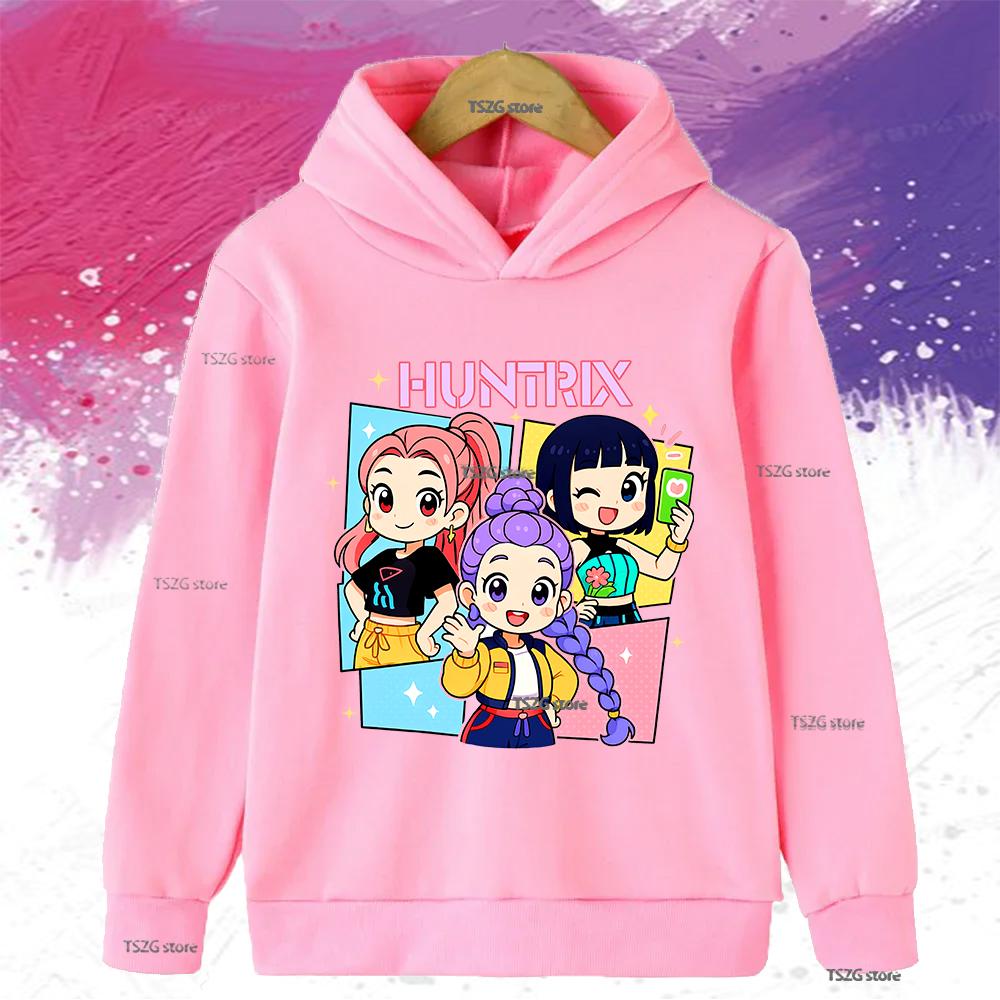 Autumn KPop Demon Hunters Printed Kids Hoodies Boys Girls Clothes Warm Fleece Sweatshirt Casual Children's Hooded Christmas Gift