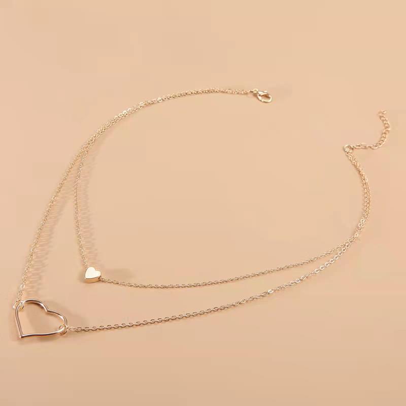 Stylish and Simple Women's Multi-layer Chain, Double-layer Personalized Hollow Love Pendant Necklace