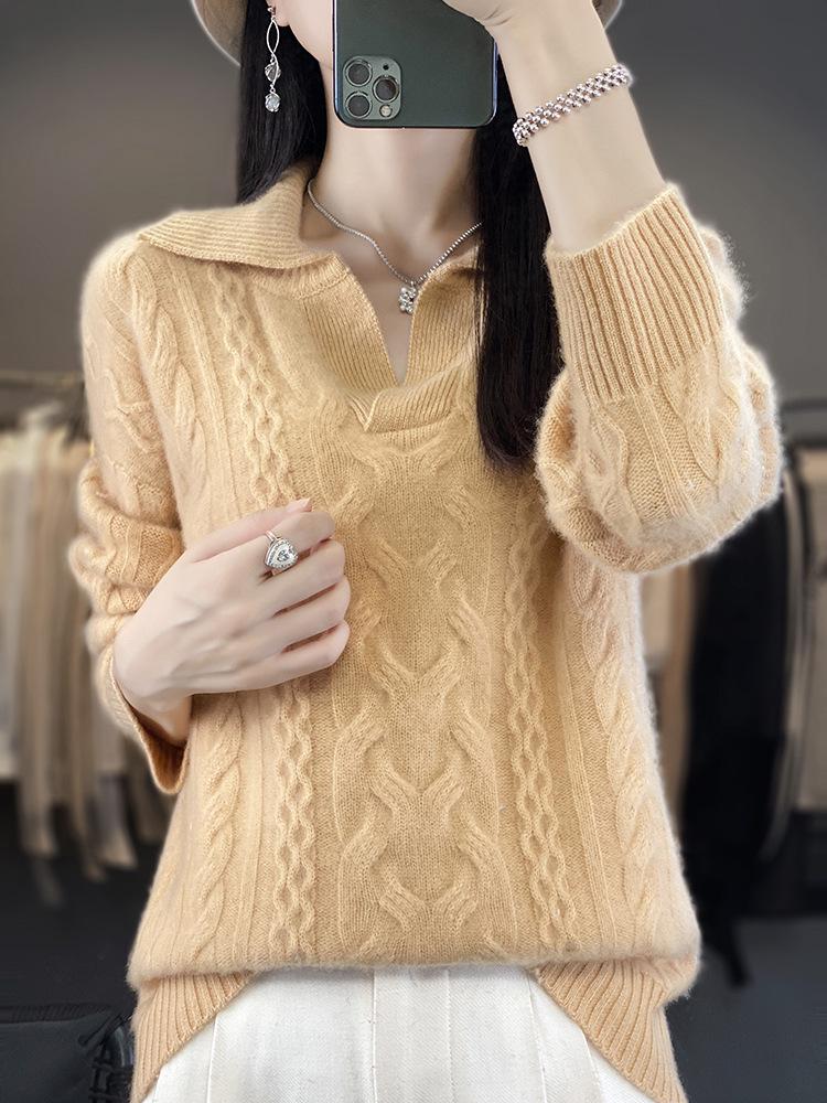 Seven-Stitch Thick Cable Knit Wool Sweater - Warm 3D Design for Autumn/Winter