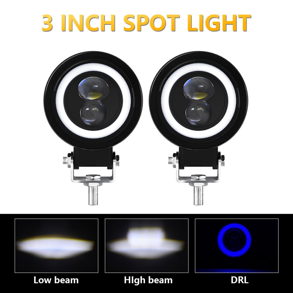 Motorcycle LED Driving Lights, 60W 6000K Super Bright  s Waterproof Fog Lights for Cars Tractors Trucks ATVs SUVs Boats (White Light, 2 Pack)