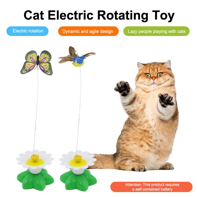 Rotating Electric Flying Bird Teasing Stick Automatically Spins Around Hummingbird Cat Toy Intelligence Training Funny Pet Toys