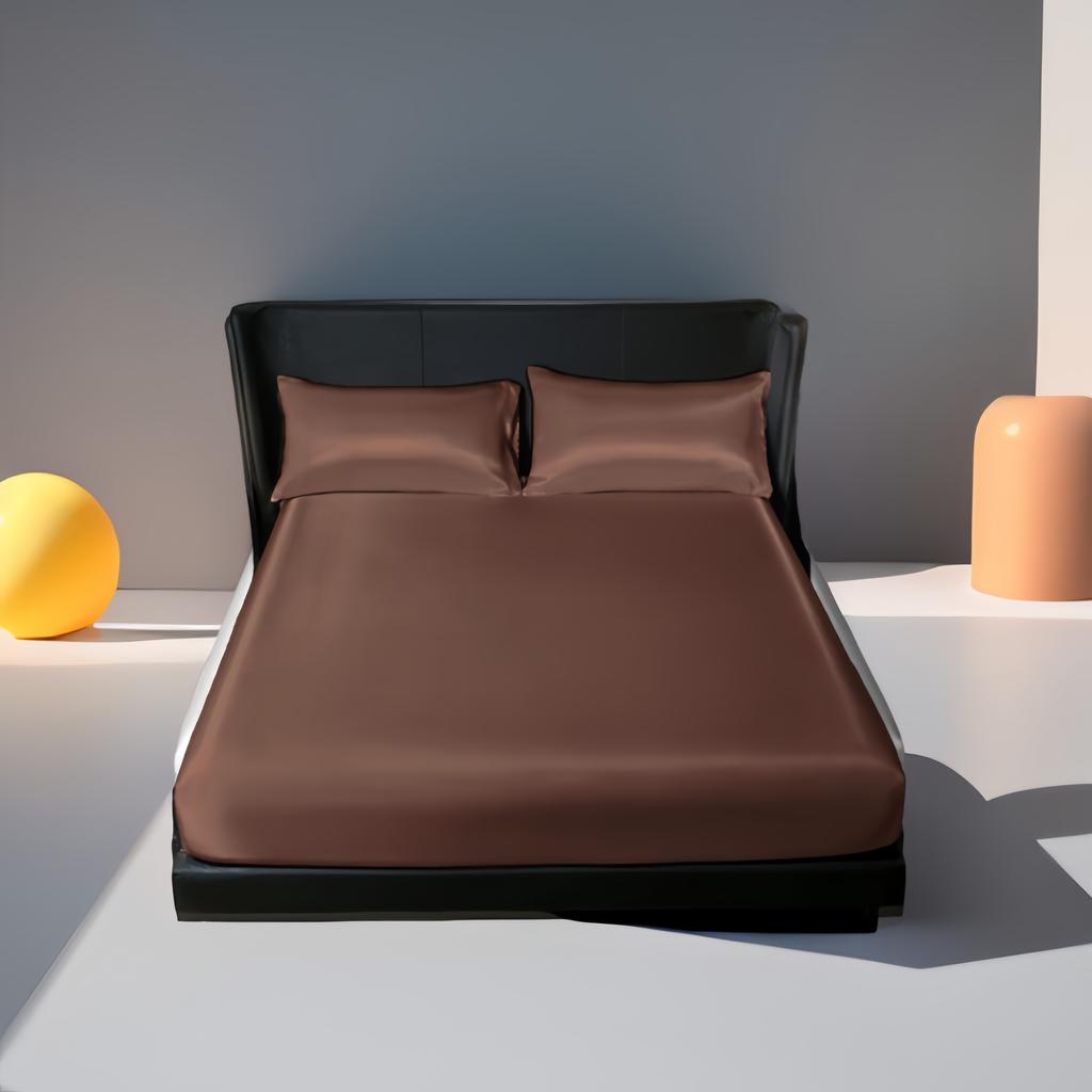 UPzo 3pc Satin Luxury Solid Color Bed Fitted Sheet and Pillowcase Upscale Adjustable Mattress Covers 4 Corners With Elastic Band