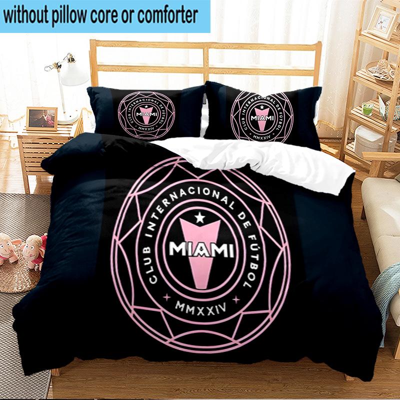 3PCS Inter Miami Fc Crest Bedding Set For Bedroom, Dormitory,Including 1pc Duvet Cover And 2pcs Pillowcases Large size Fan gift