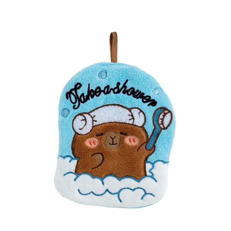 Cute Capybara Shape Hand Towel Quality Coral Fleece Cleaning Rag Perfect for Quick Drying in Kitchens or Bathrooms
