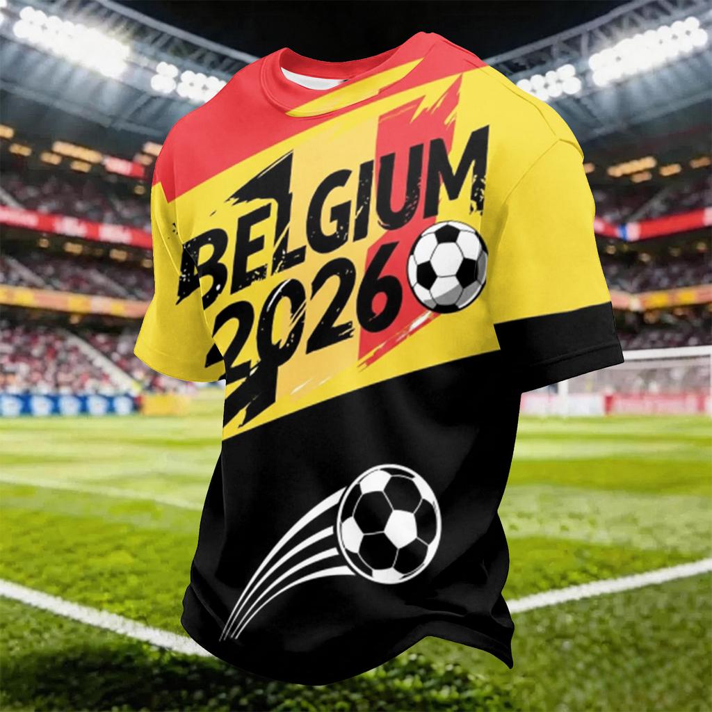 Men's Casual Soccer Print Quick Dry Crew Neck Lightweight Mesh Breathable Short Sleeve T-Shirt Suitable for Outdoor Sports and Daily Wear