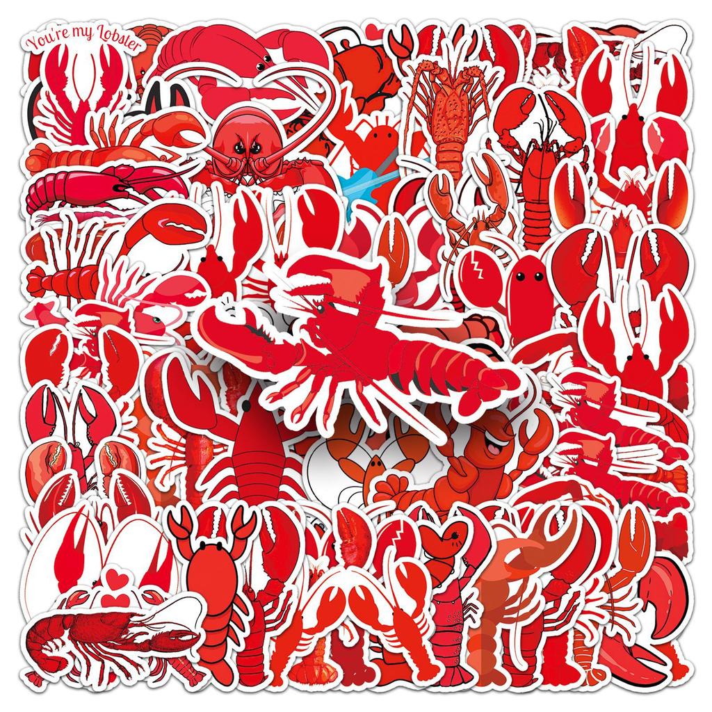 50 Lobster Doodle Personalized Cartoon Animal Children's Creative DIY Mobile Case Suitcase Stickers Waterproof