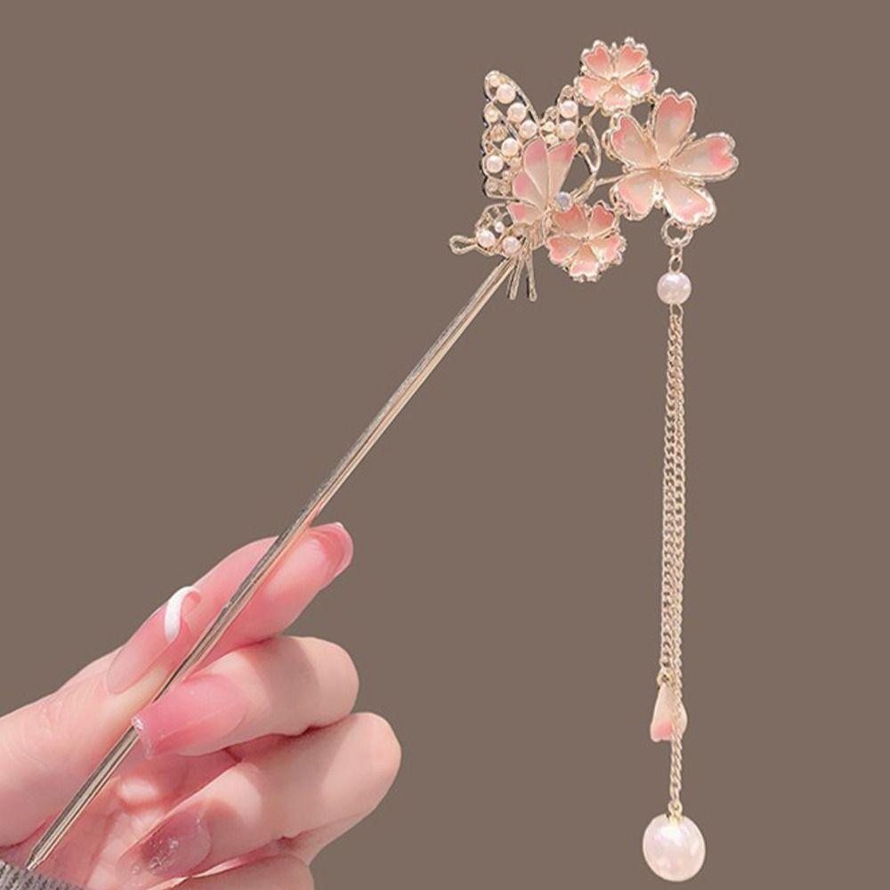 Chinese Style Cherry Blossom Hair Sticks Vintage Hair Clips Creative Flower Hairpin  Hanfu