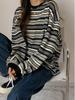 Korean Style Women's Striped Long-Sleeve Loose T-Shirt - Spring/Autumn Round Neck