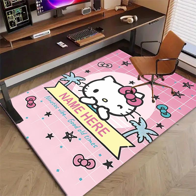 Custom HelloKitty Mat Personalized Name, Polyester Washable Indoor Entryway Rug, Gift for Christmas, Easter, Thanksgiving Day