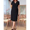QICED Fashion Summer Spring Solid Color Print Short Sleeve V-Neck Casual Dresses