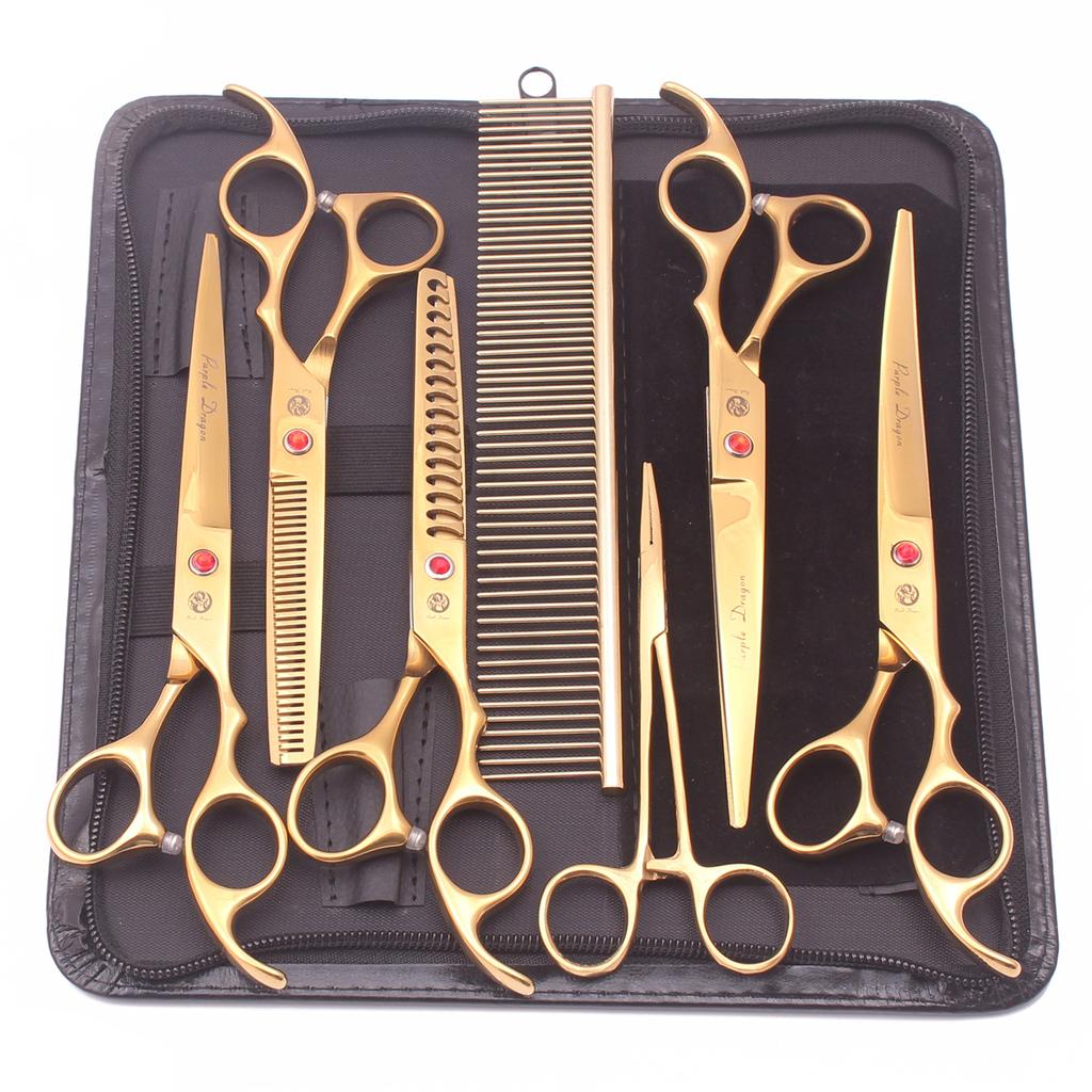 Lila Drake Hundtrimningssaxar Kit 7" 6.5" Rostfritt Stål Husdjur Böjda Saxar Tunnande Saxar Raka Saxar Klippsax Z3002