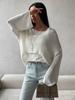 Simple Long Sleeved Cotton Knit Sweater Spring Summer Women Solid Color Elastic Loose Casual Tops