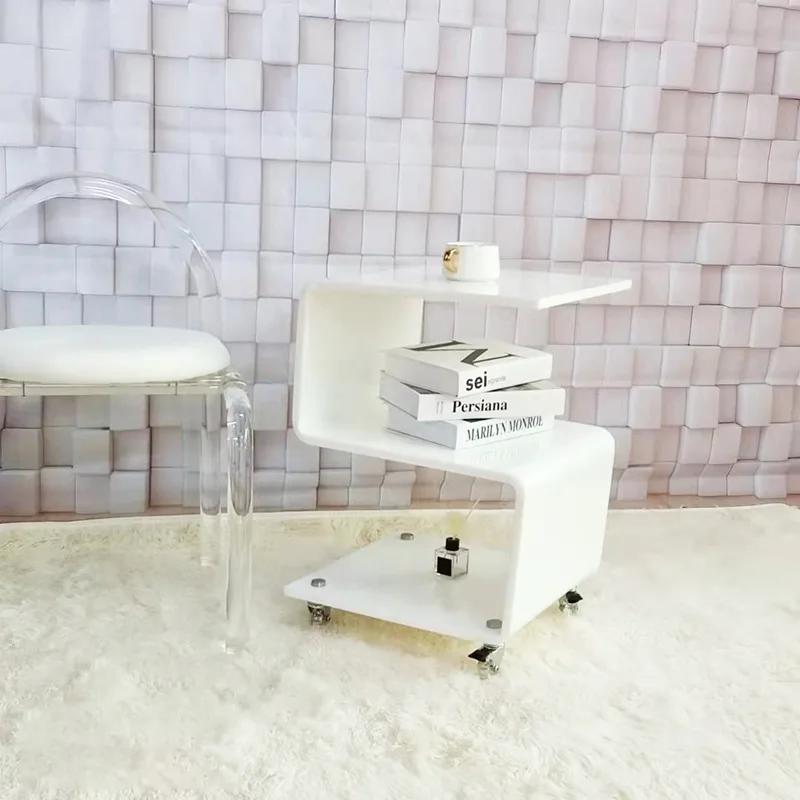 Ins Rolling S-shaped Transparent Acrylic Furniture Coffee Table Plexiglass Side Table Movable Corner Table