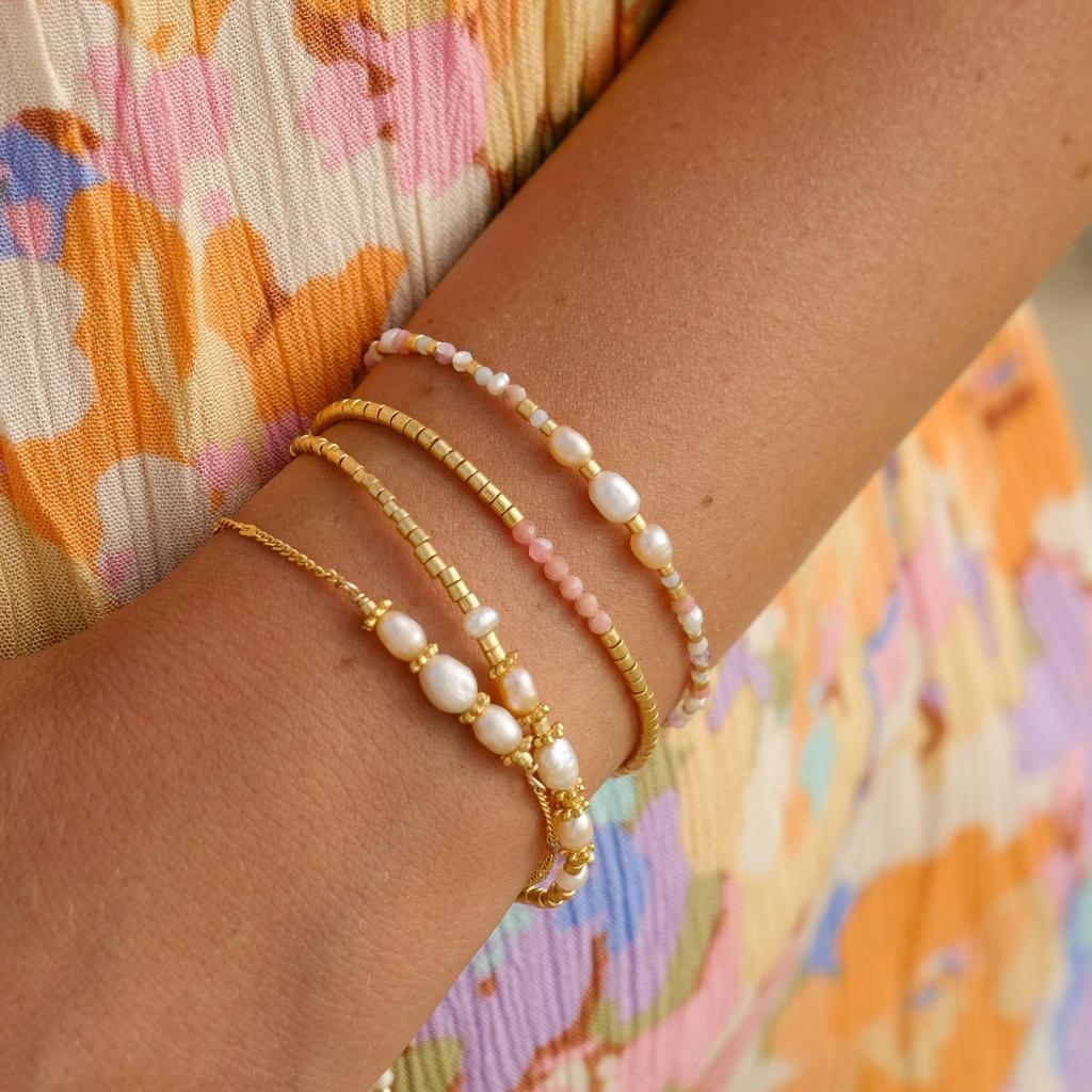 Woven Natural Freshwater Pearl Bracelet Baroque Pearl Beaded Ring Set Color Retaining Jewelry Women