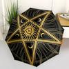 Golden Pentagram Mouse Pad, Mystic Star Design for Wicca Enthusiasts Umbrella, Cute Umbrella with Cute Design, Portable 3-Fold Compact Umbrella for Me