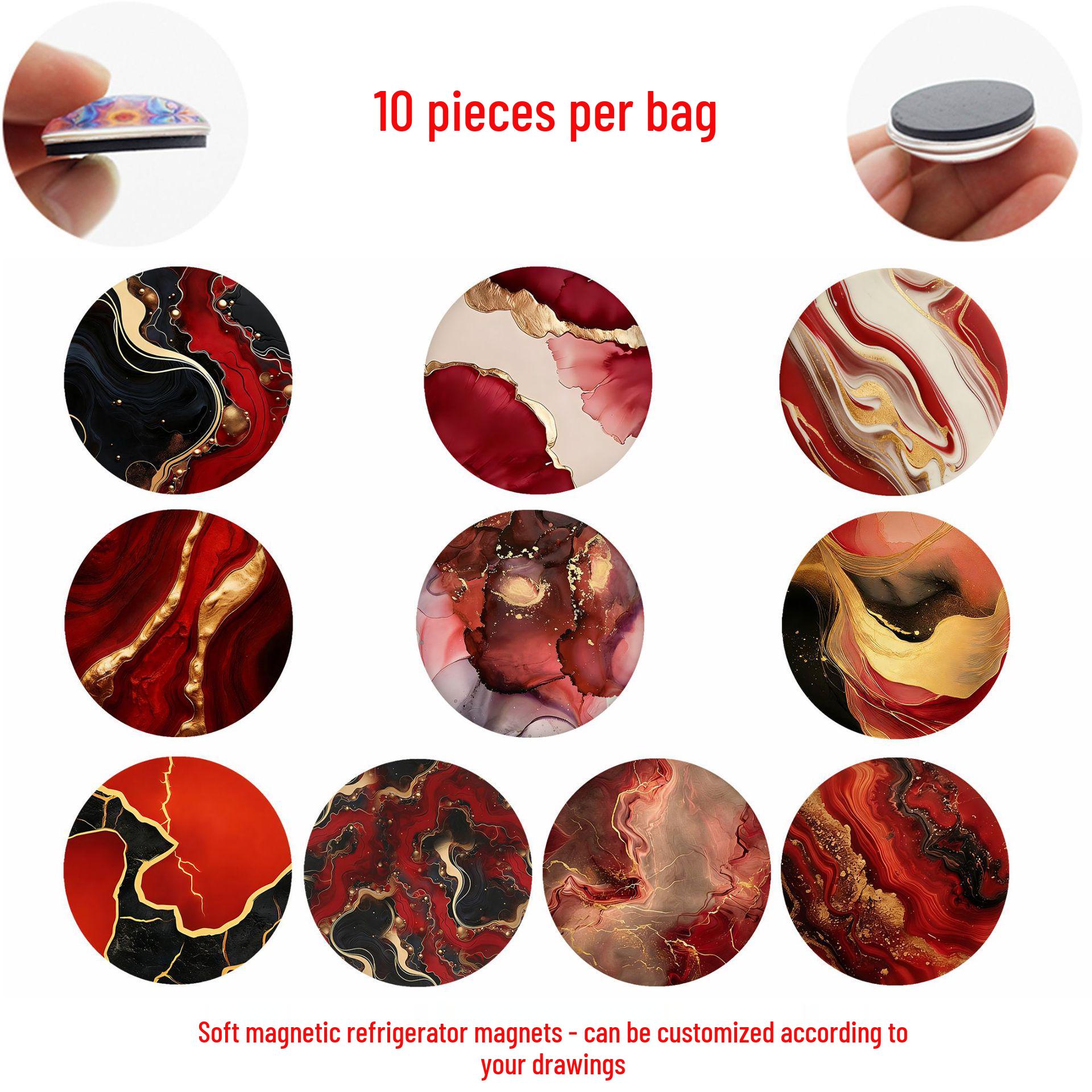 Red Abstract Marble Fluid Art Glass Refrigerator Magnet 25 mm magnet set of 10