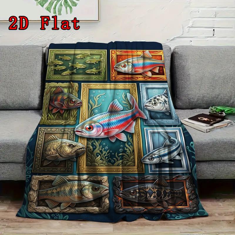 Fish Gallery 2D Flat Pattern Flannel Blanket, High Quality All Seasons, Home Decor, Warmth and Comfort, Perfect for Christmas Gifts.