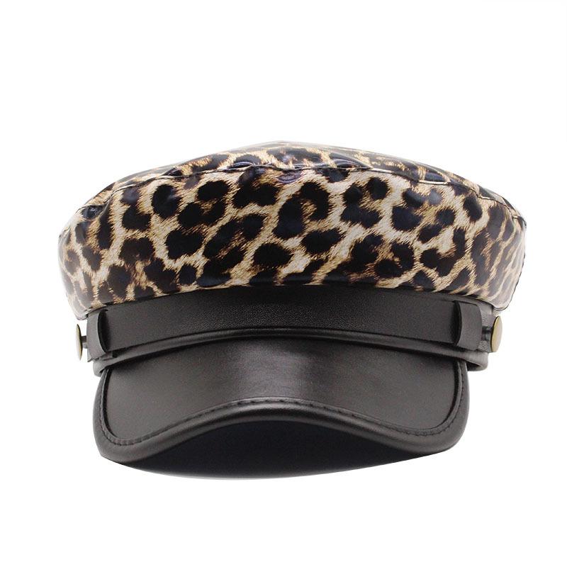 Leopard Beret Leather Lace Octagonal Hat Versatile, Premium Pu Military Hat Outdoor Wig Hat