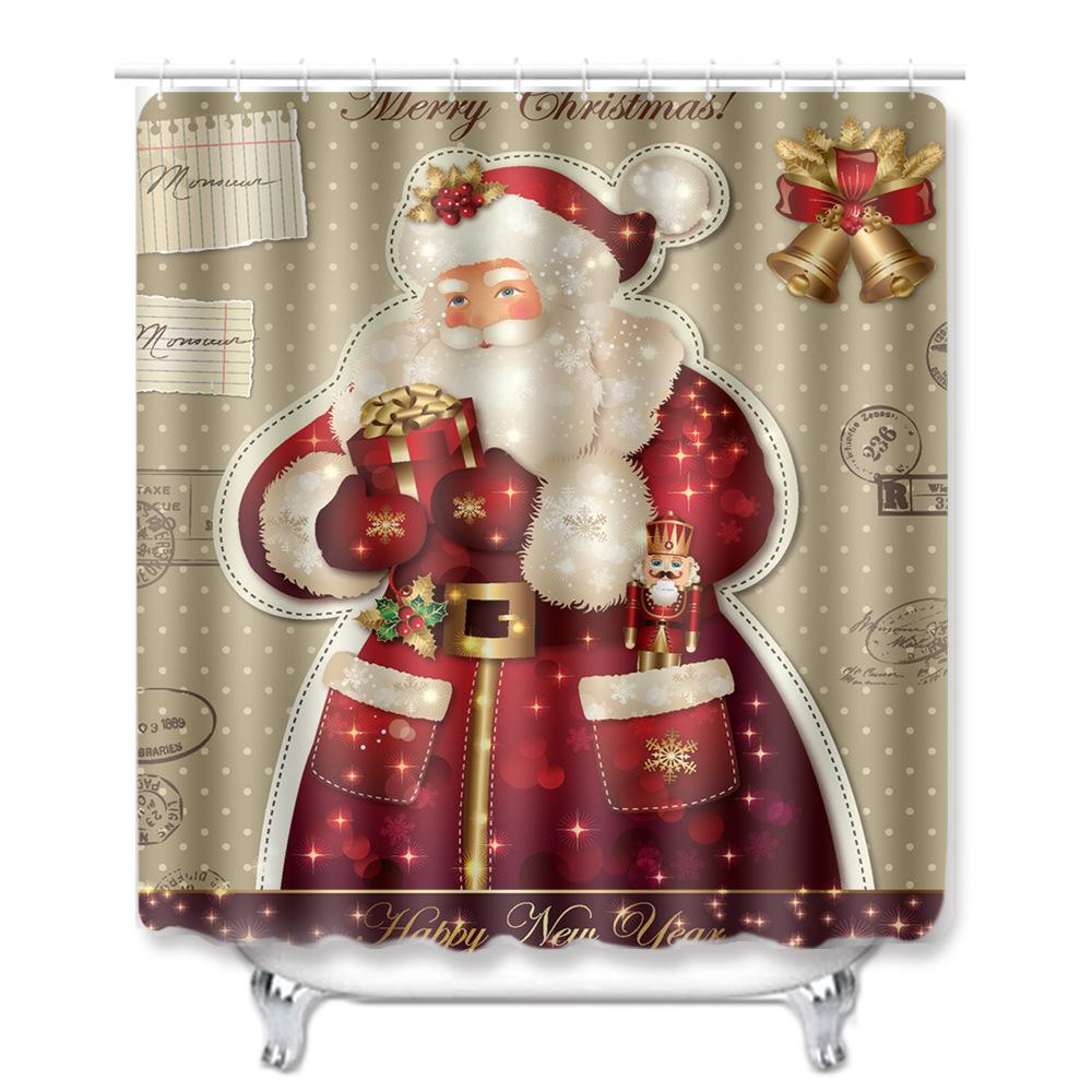 Christmas Bathroom Shower Curtain Four-Piece Floor Mat Toilet Non-Slip Door Mat Bedroom Living Room Absorbent Carpet