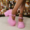 Fashion Hot Pink Princess Shoes for Women Chunky Platform Super High Heels Mary Janes Shoes Woman Pumps Thick Heeled Y2K Lolita Shoes