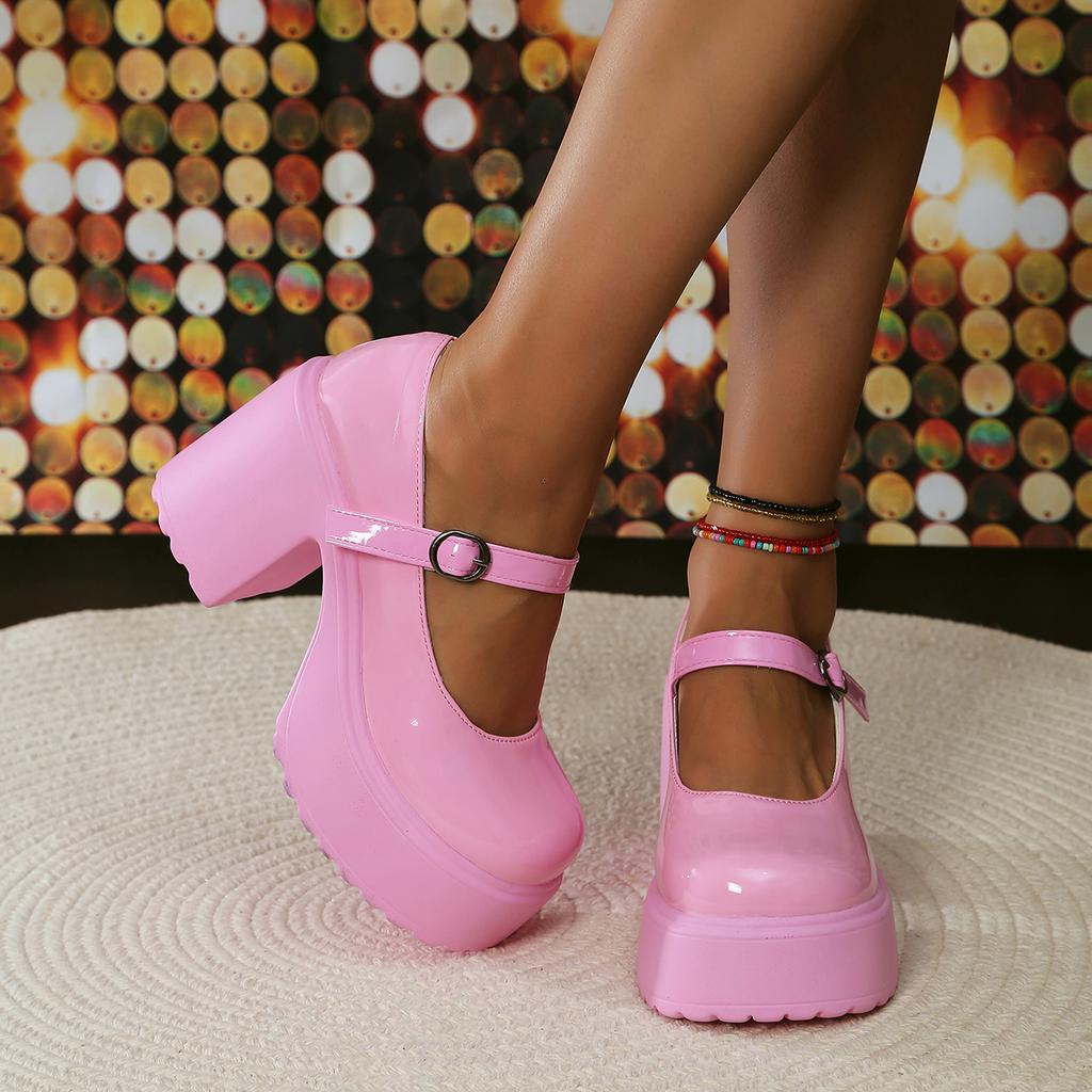 Fashion Hot Pink Princess Shoes for Women Chunky Platform Super High Heels Mary Janes Shoes Woman Pumps Thick Heeled Y2K Lolita Shoes
