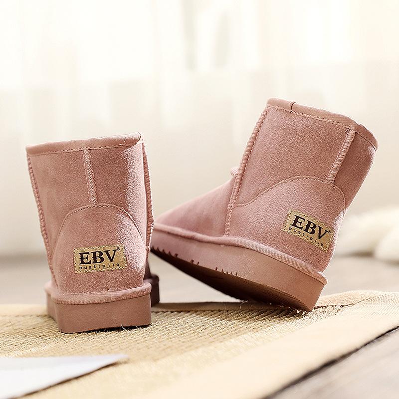EBV cowhide snow boots women's short boots and short boots fur integrated versatile women's cotton shoes leather boots piled and thickened